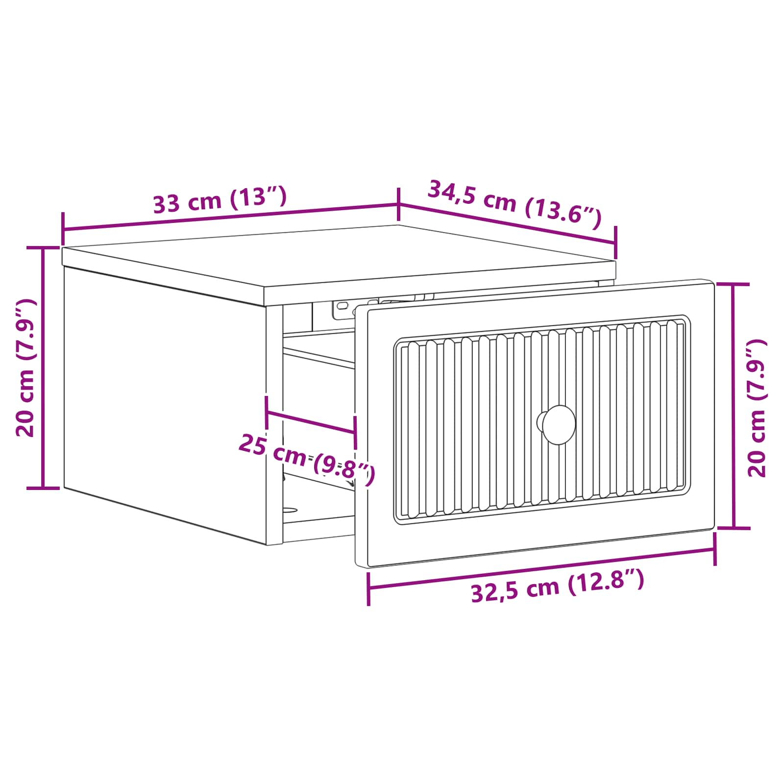 Stenski nočni omarici s predalom Sonoma hrast 33 x 34,5 x 20 cm - slika 8