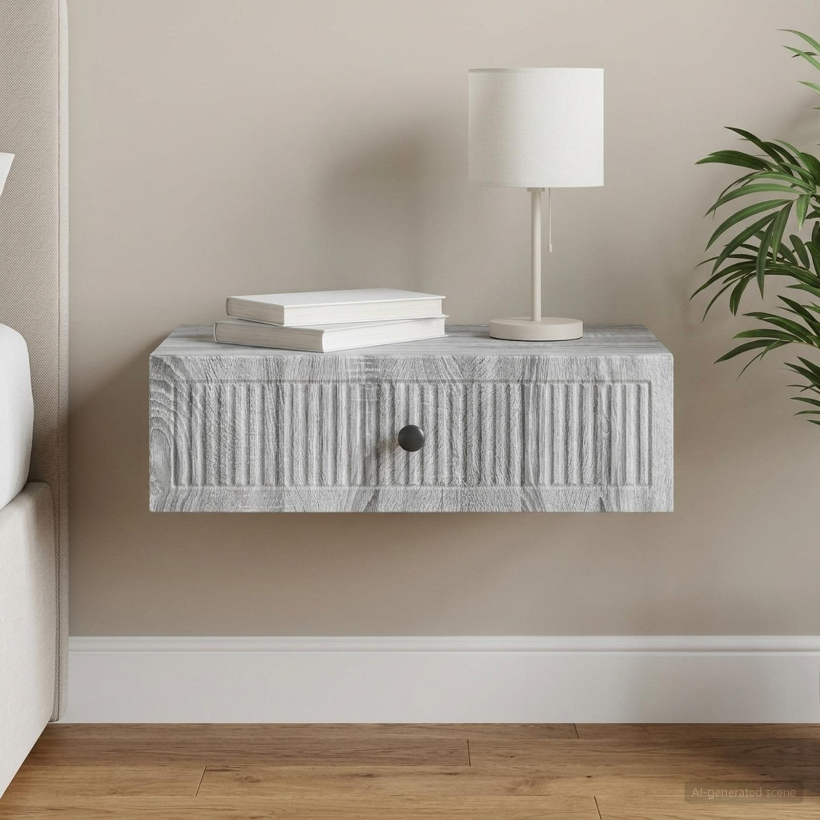 vidaXL Masă laterală montată pe perete Sonoma gri 59 x 34,5 x 17 cm