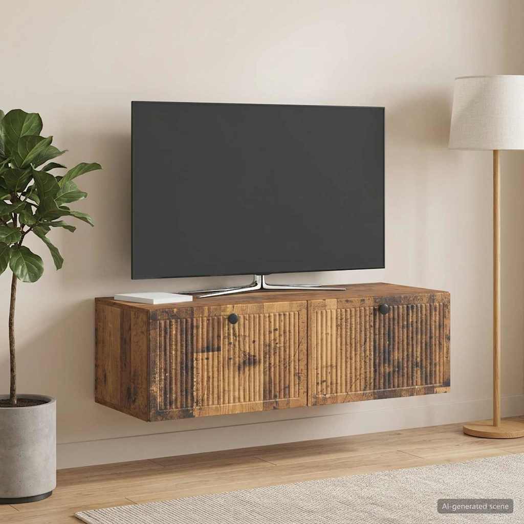 Væghængt TV-skab i gammelt trælook - 98 × 41 × 30 cm, konstrueret træ