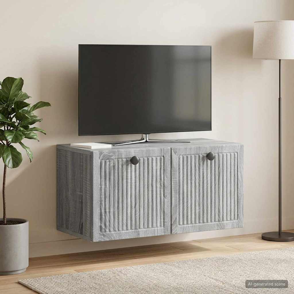 vidaXL Oglindă TV montată pe perete Sonoma gri 59,5 x 31 x 30 cm