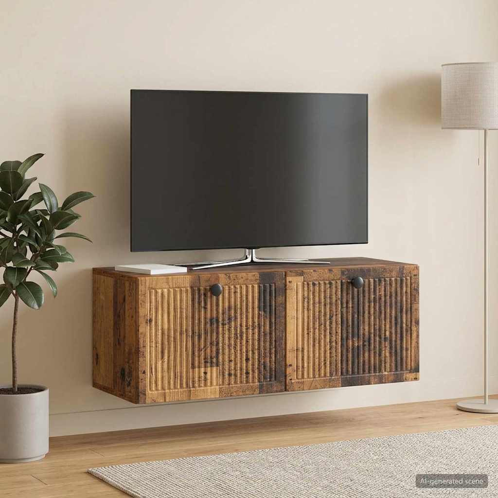 vidaXL Oglindă TV montată pe perete Lemn vechi 78,5 x 31 x 30 cm