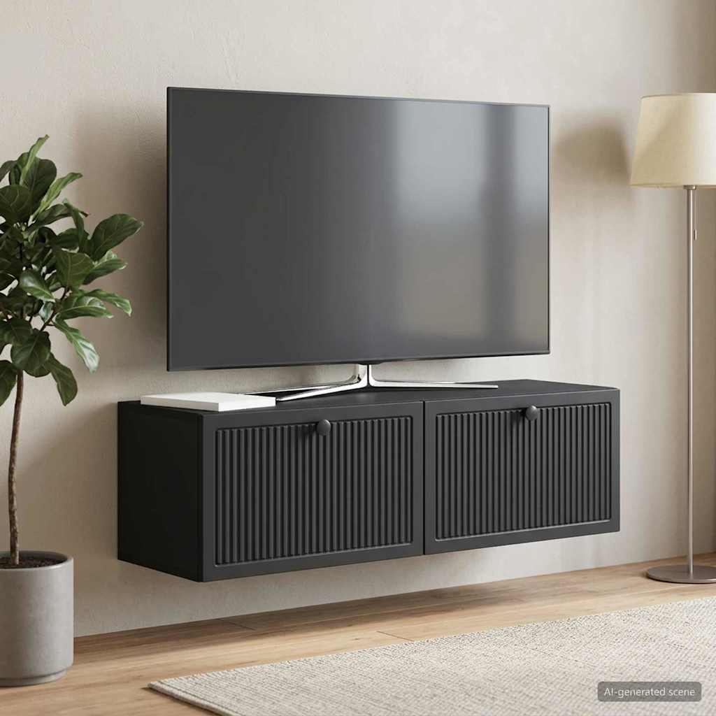 Seinälle asennettava TV-kaappi Musta 98 x 31 x 30 cm - Image 4