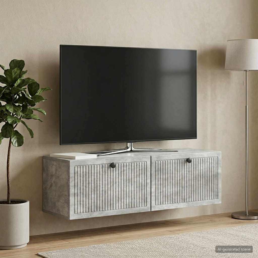 Seinälle asennettava TV-kaappi Betoninharmaa 98 x 31 x 30 cm - Image 4