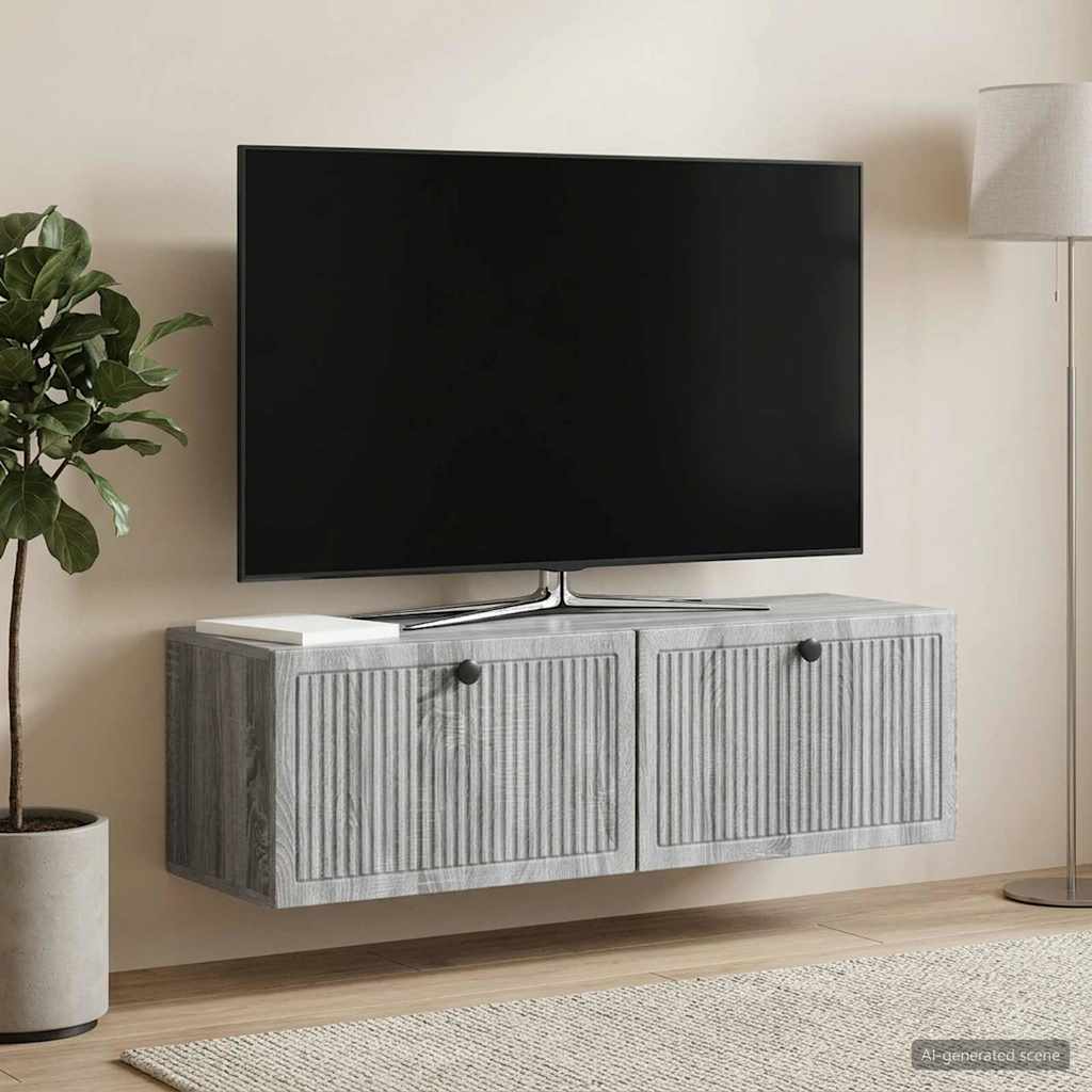 vidaXL Oglindă TV montată pe perete Sonoma gri 98 x 31 x 30 cm