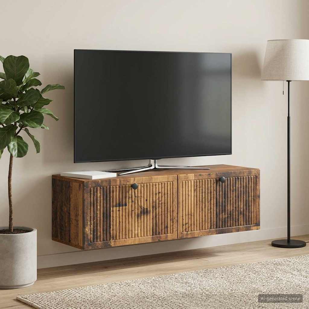 Seinälle asennettava TV-kaappi Vanha puu 98 x 31 x 30 cm - Image 4
