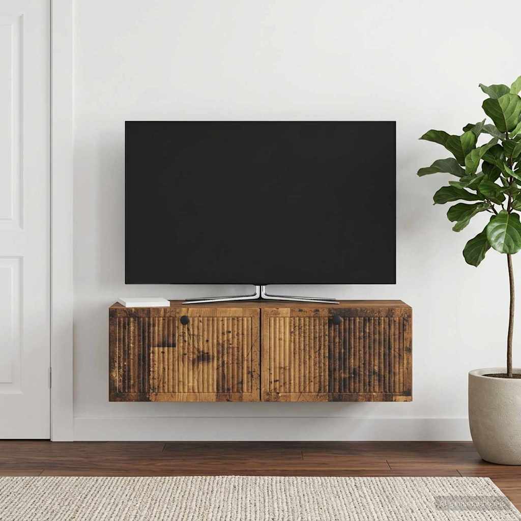 Væghængt TV-skab i gammelt trælook 98 × 31 × 30 cm - konstrueret træ