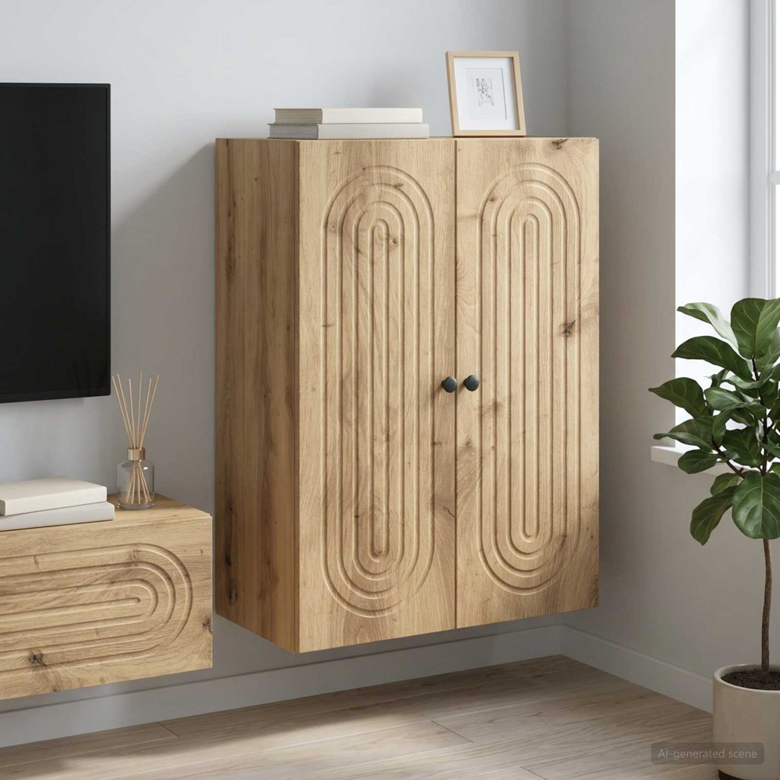 Vægmonteret opbevaringsskab i artisan-eg 66 × 34,5 × 90 cm - konstrueret træ