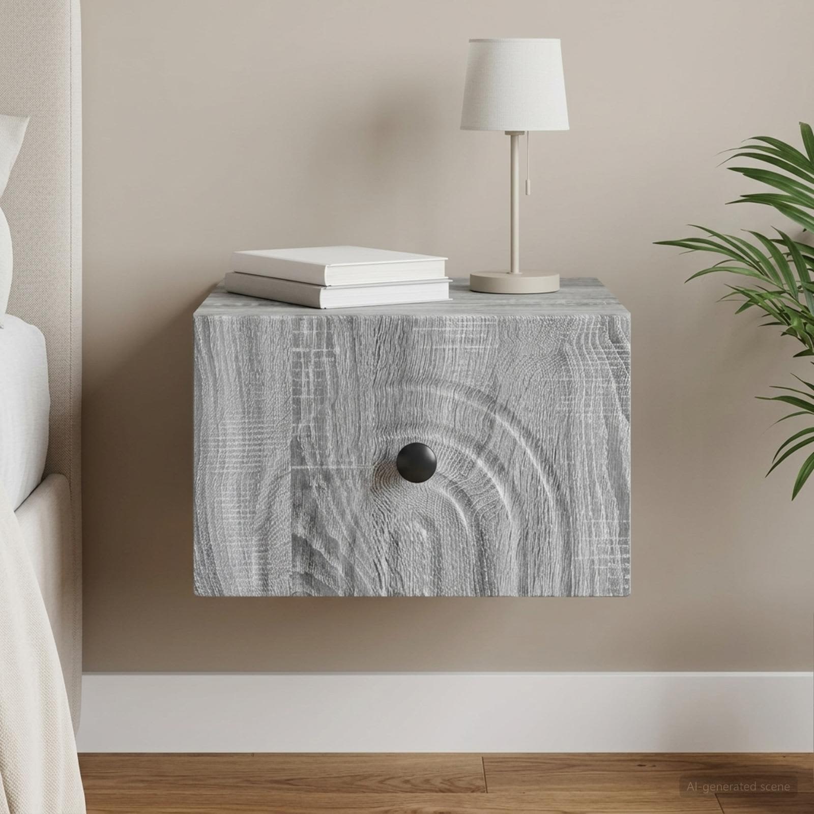 vidaXL Seinälle Kiinnitettävä Yöpöytä Harmaa sonoma 33 x 34,5 x 20 cm