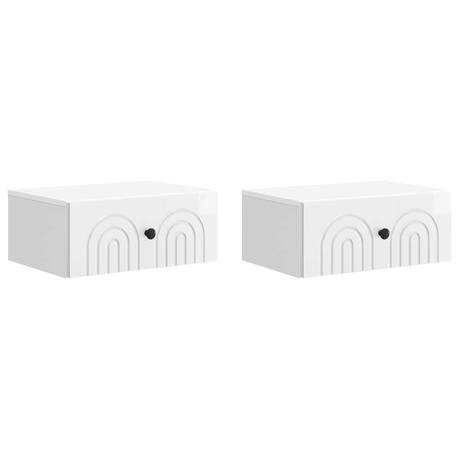 vidaXL Dulap de noapte suspendat cu sertar 2 pcs Alb foarte lucios