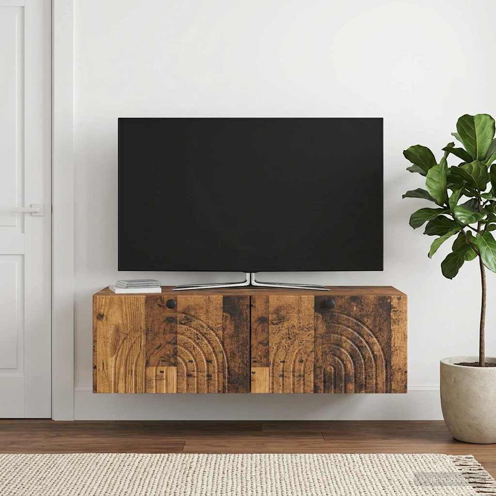 Seinälle asennettava TV-kaappi Vanha puu 99 x 41 x 30 cm - Image 4