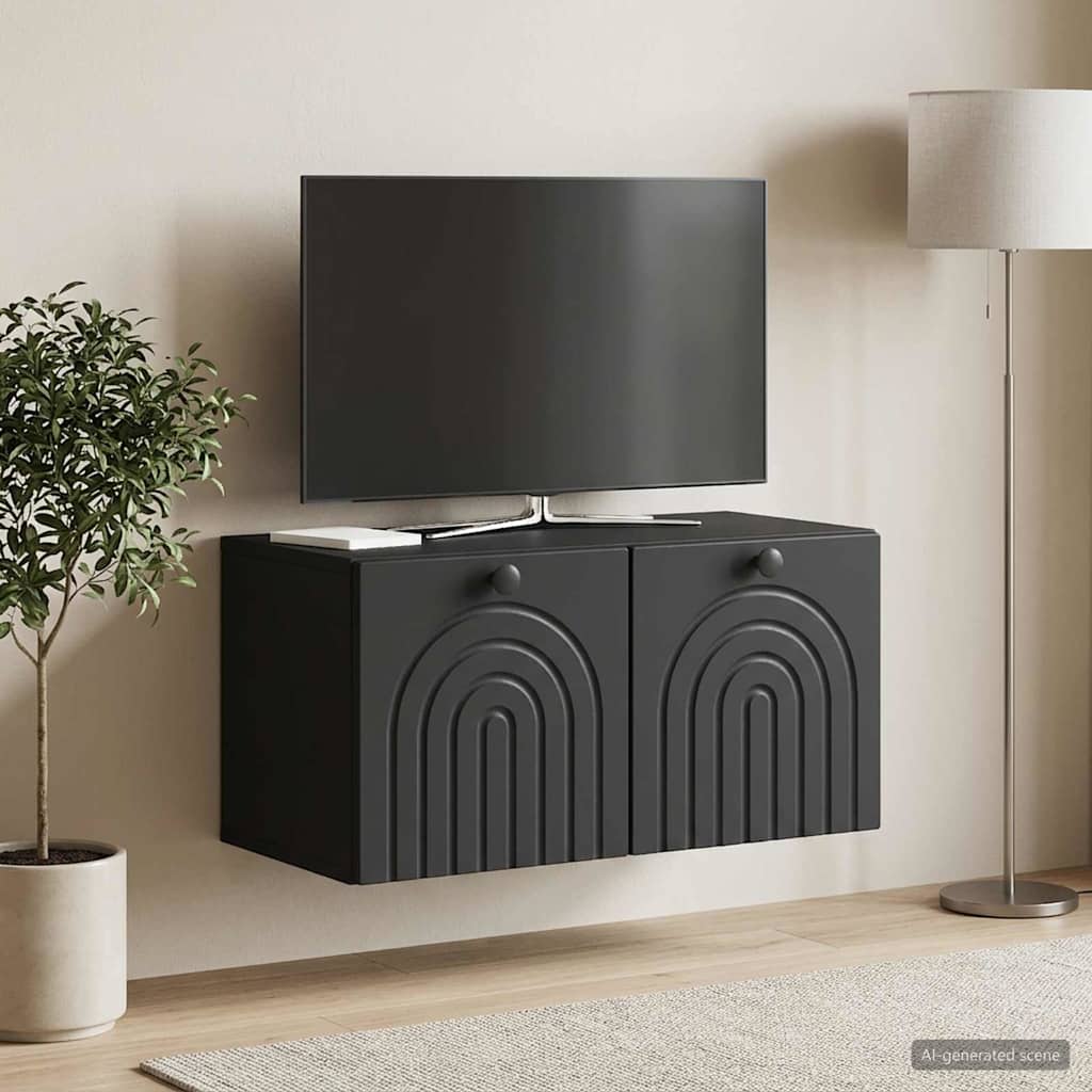 Seinälle asennettava TV-kaappi Musta 59,5 x 31 x 30 cm - Image 4