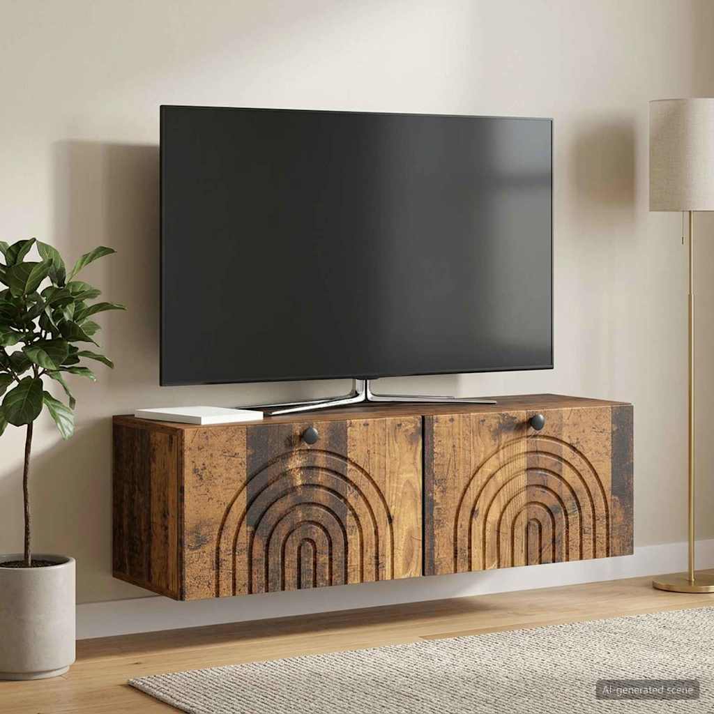 Seinälle asennettava TV-kaappi Vanha puu 98 x 31 x 30 cm - Image 4