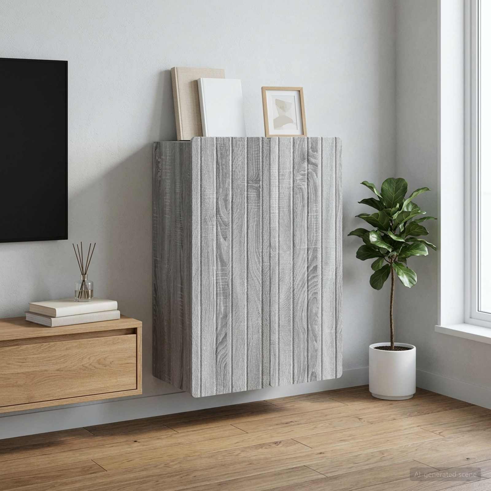vidaXL Dulap montat pe perete Sonoma gri 66 x 34,5 x 92 cm