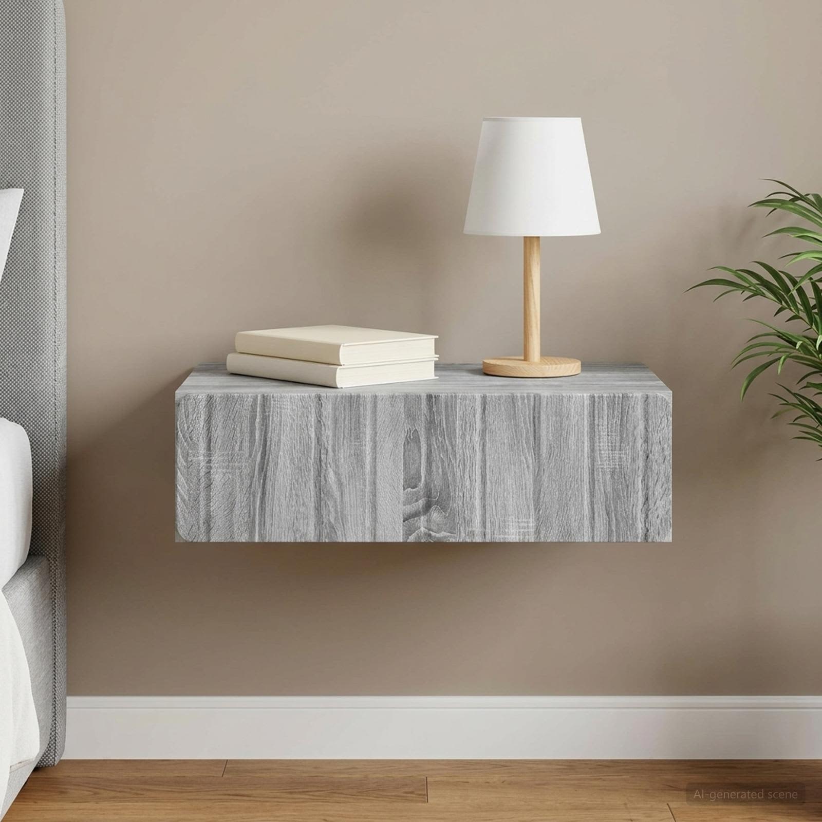 vidaXL Masă laterală montată pe perete Sonoma gri 59 x 34,5 x 17 cm