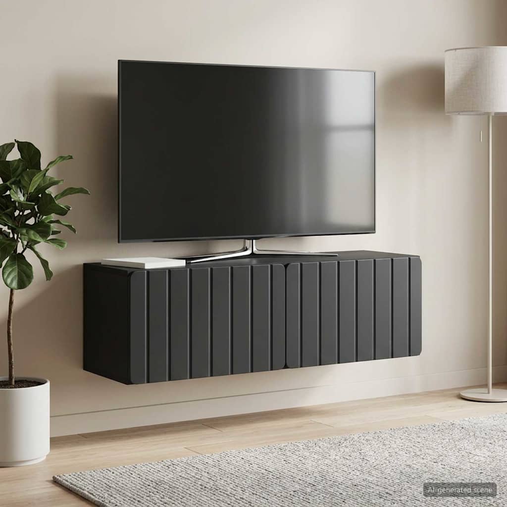 Seinälle asennettava TV-kaappi Musta 98 x 31 x 30 cm - Image 4
