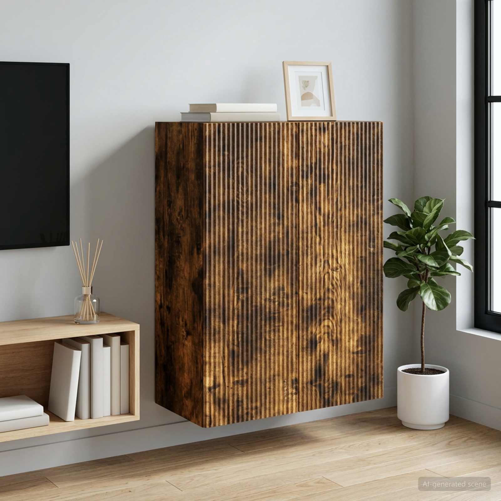 Seinälle Kiinnitettävä Kaappi Savutammi 66 x 34,5 x 90 cm