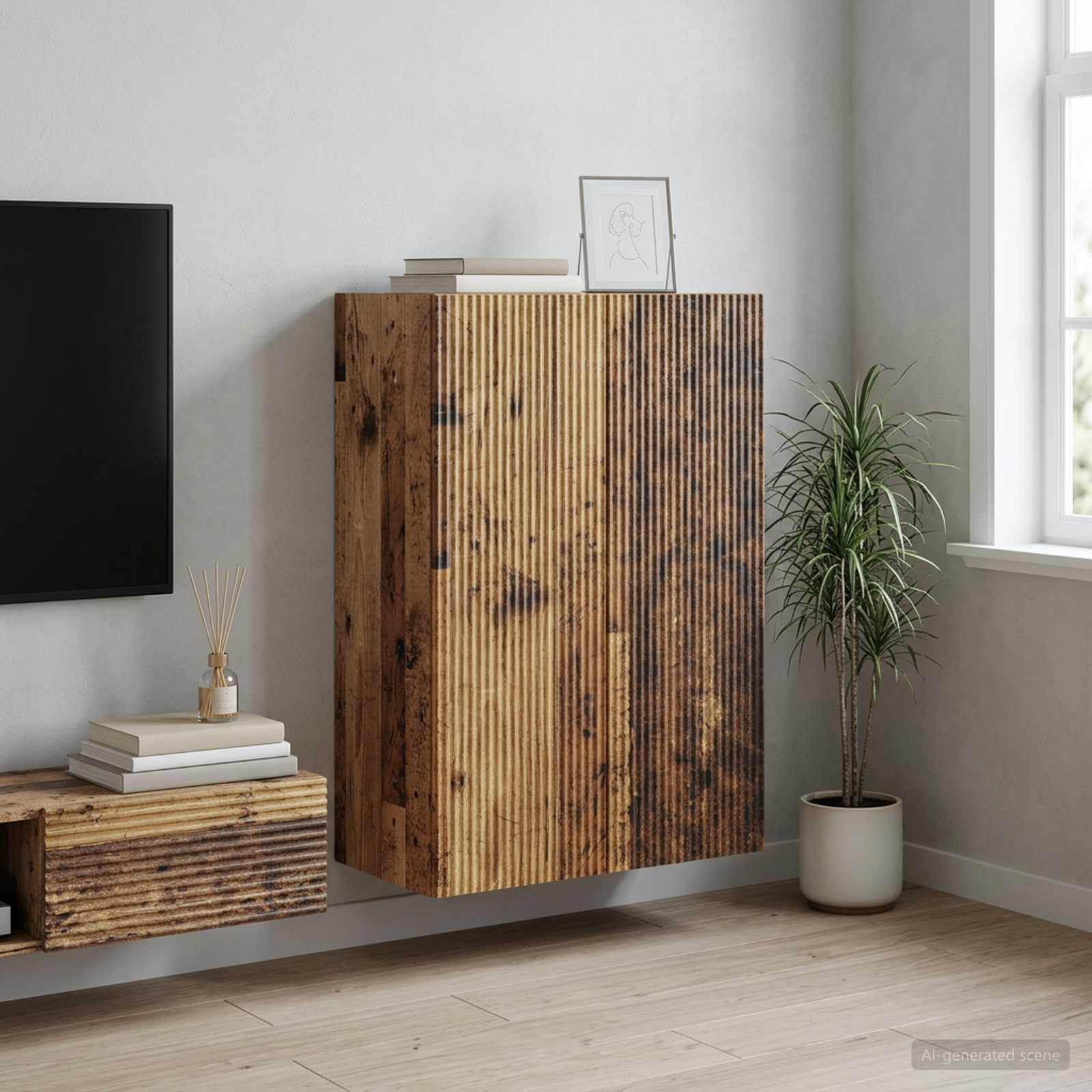 Seinälle Kiinnitettävä Kaappi Vanha puu 66 x 34,5 x 90 cm