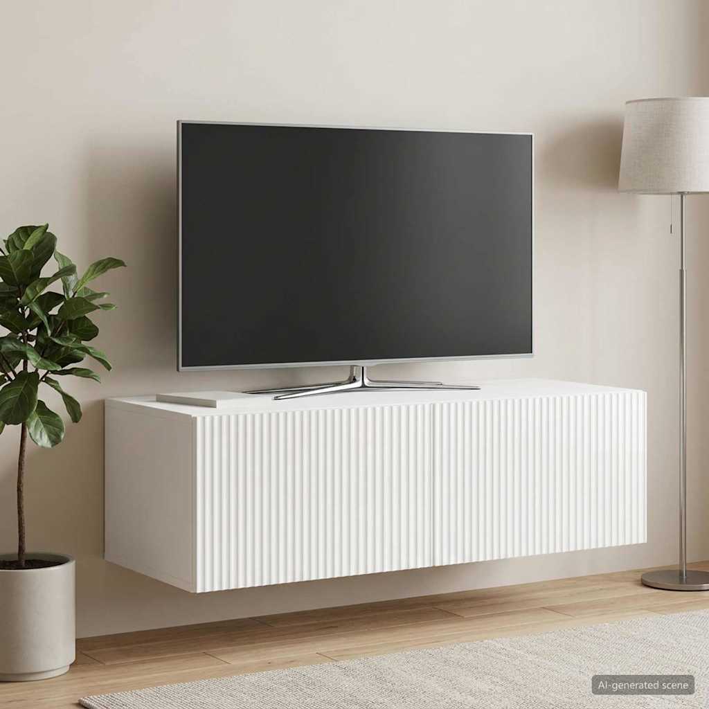 vidaXL Oglindă TV montată pe perete Alb foarte lucios 98 x 41 x 30 cm