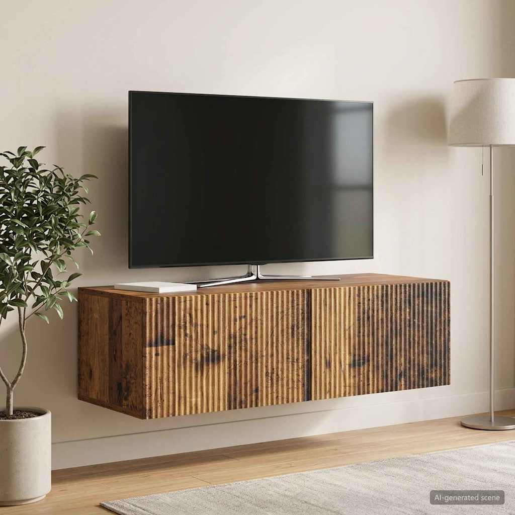 Seinälle asennettava TV-kaappi Vanha puu 98 x 41 x 30 cm - Image 4