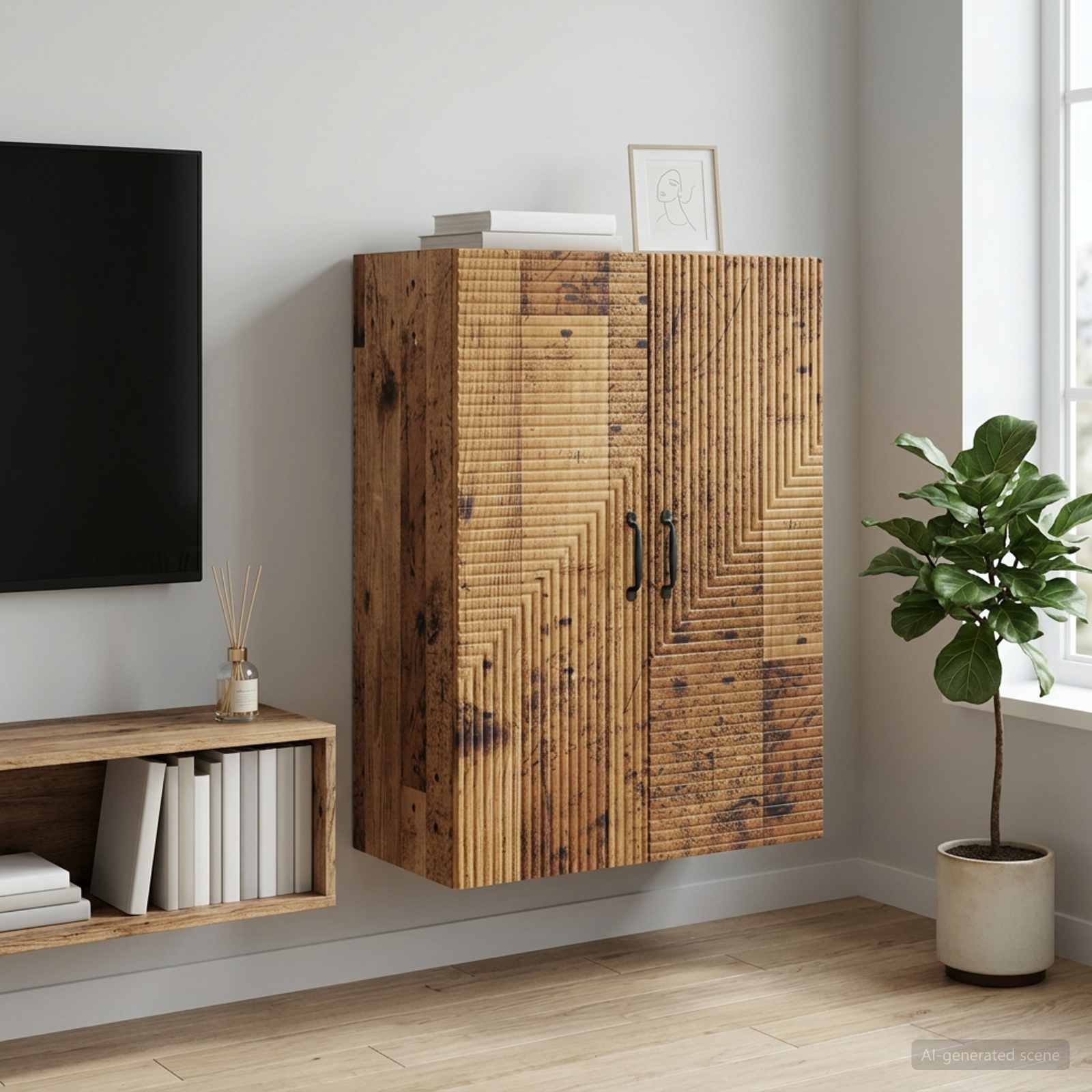 Seinälle Kiinnitettävä Kaappi Vanha puu 66 x 34,5 x 90 cm