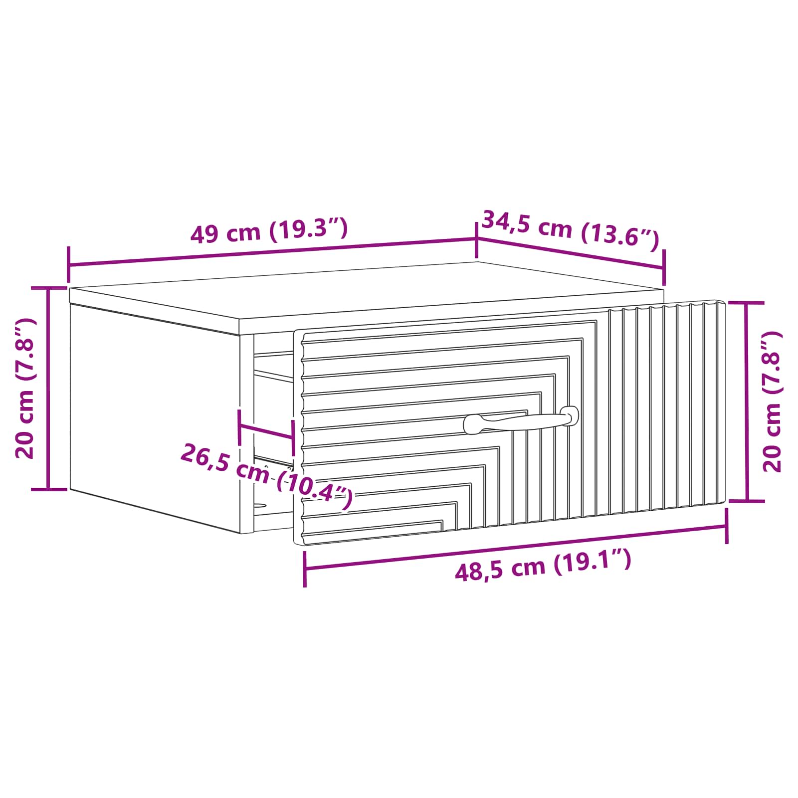 Stenski nočni omarici s predalom Sonoma hrast 49 x 34,5 x 20 cm - slika 8