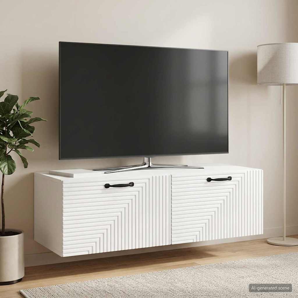 vidaXL Oglindă TV montată pe perete Alb foarte lucios 98 x 41 x 30 cm