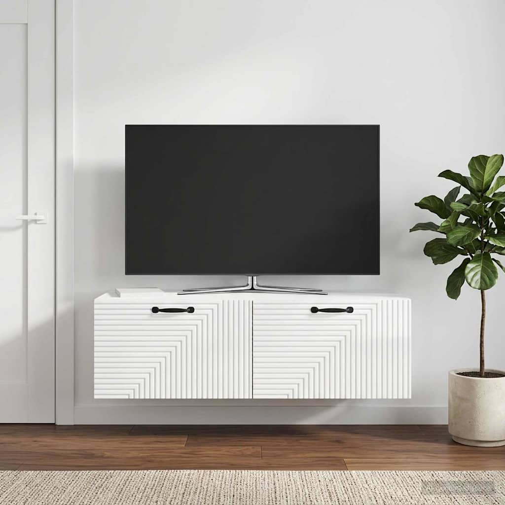 vidaXL Væghængt TV-skab Hvid højglans 98 x 41 x 30 cm Konstrueret træ