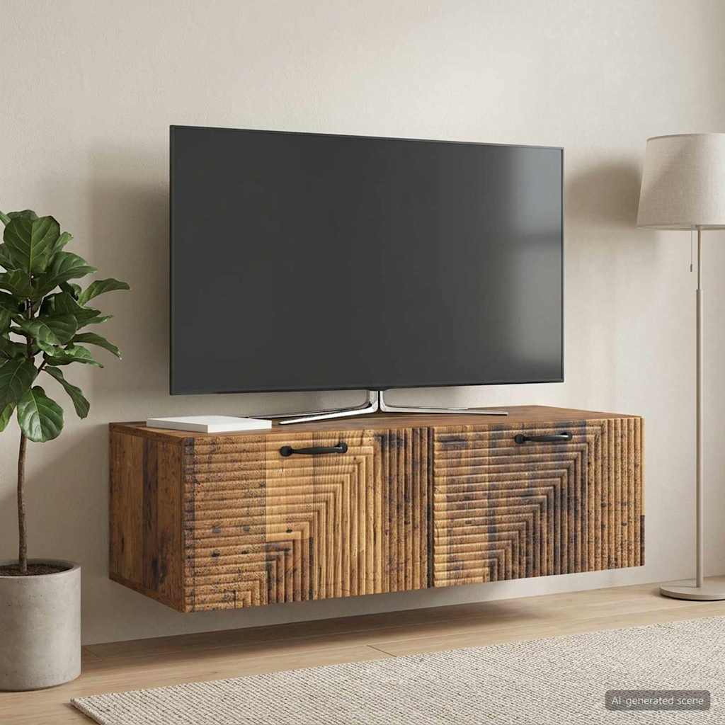Seinälle asennettava TV-kaappi Vanha puu 98 x 41 x 30 cm - Image 4