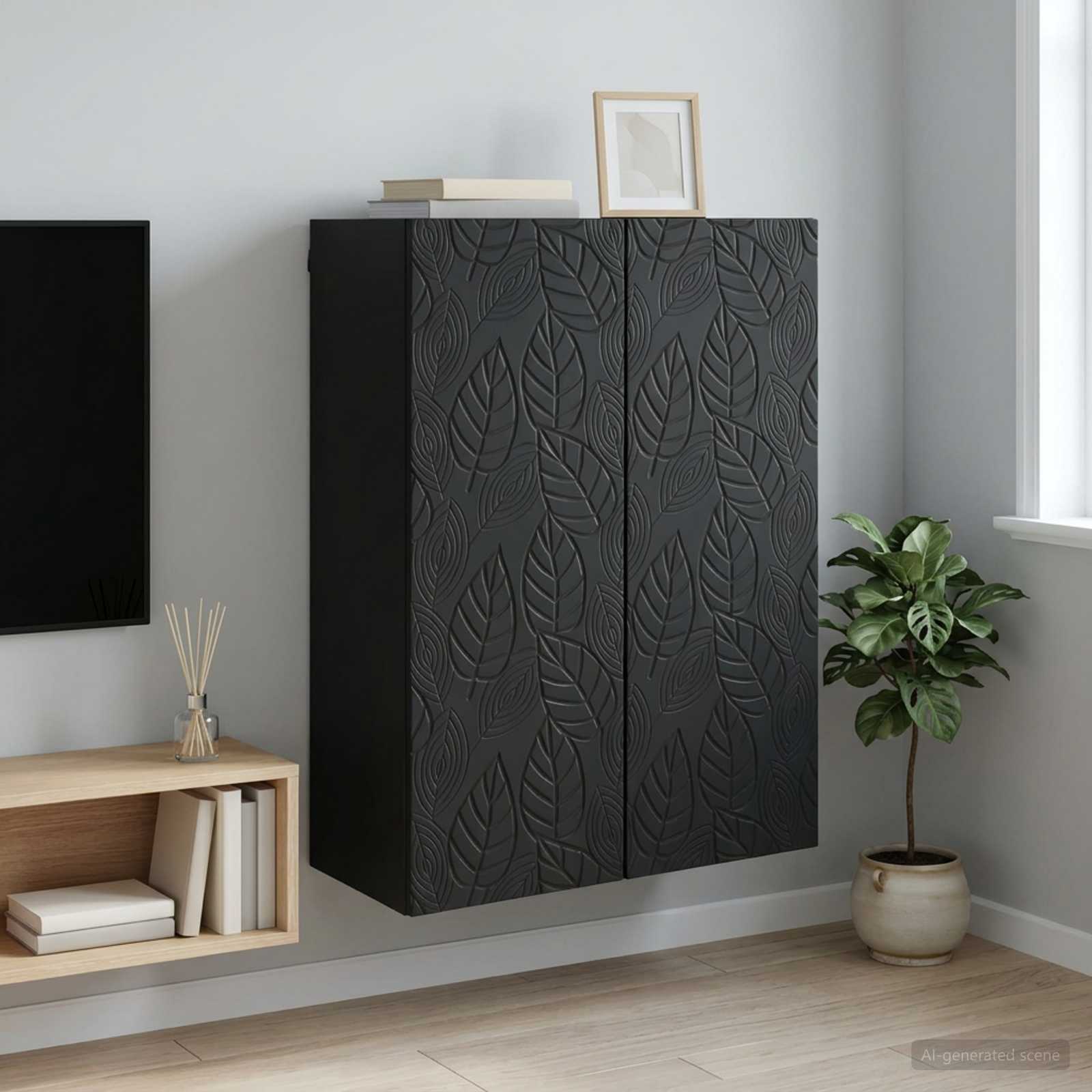 Seinälle Kiinnitettävä Kaappi Musta 66 x 34,5 x 90 cm