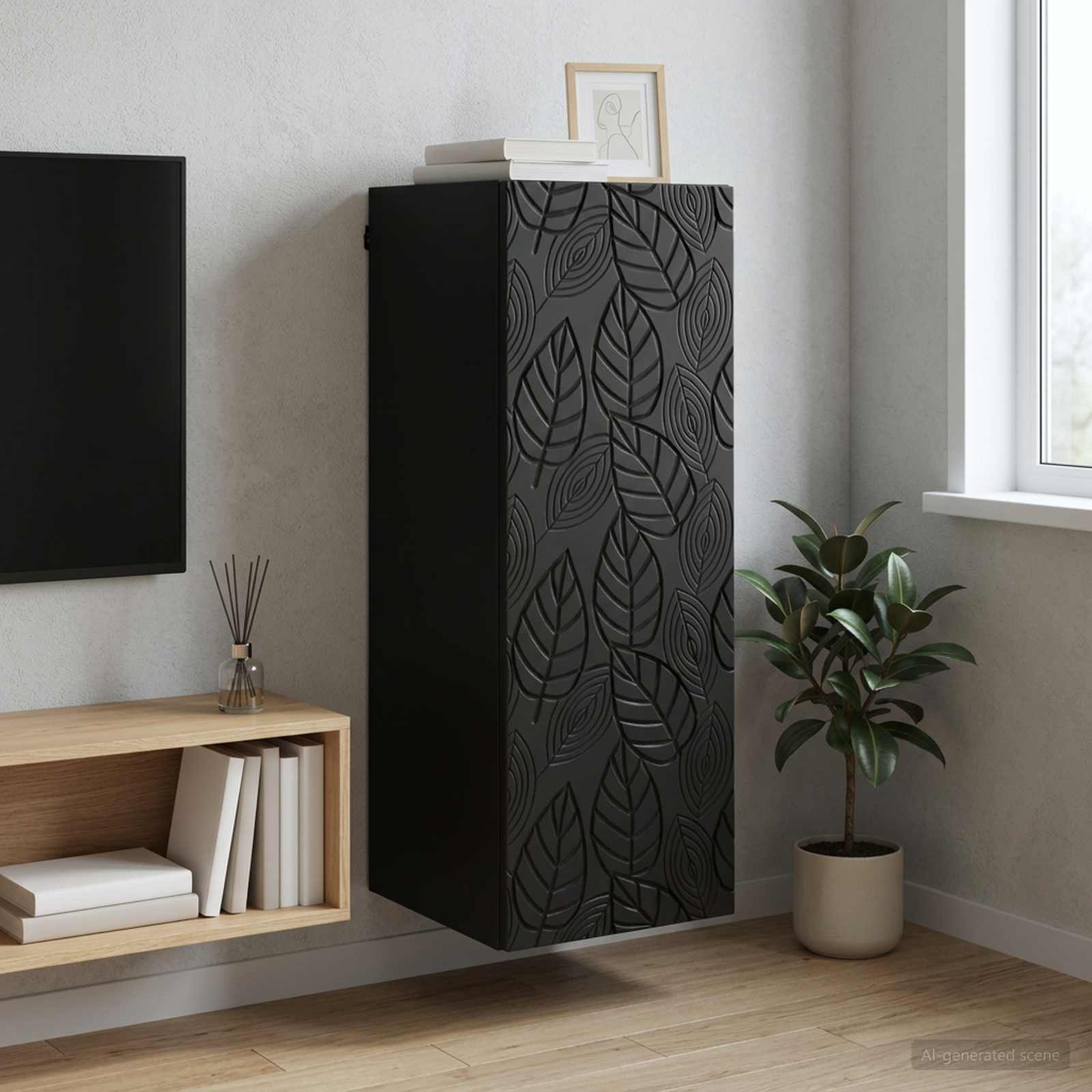 Seinälle Kiinnitettävä Kaappi Musta 33 x 34,5 x 90 cm