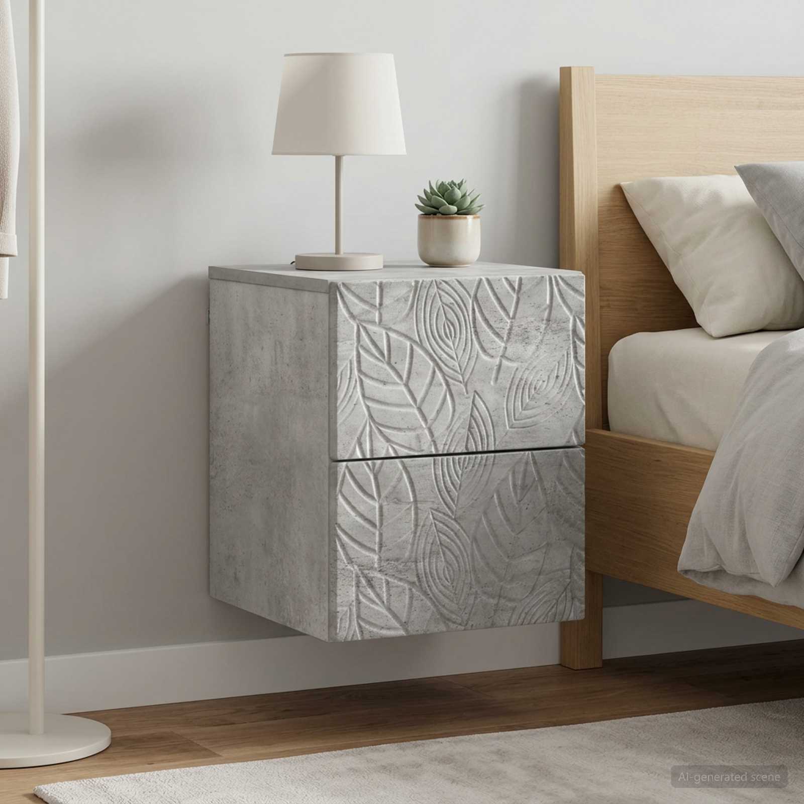 Wandmontierter Nachttisch 2 stk. Betongrau 34,5 x 33 x 40 cm – Ansicht 3