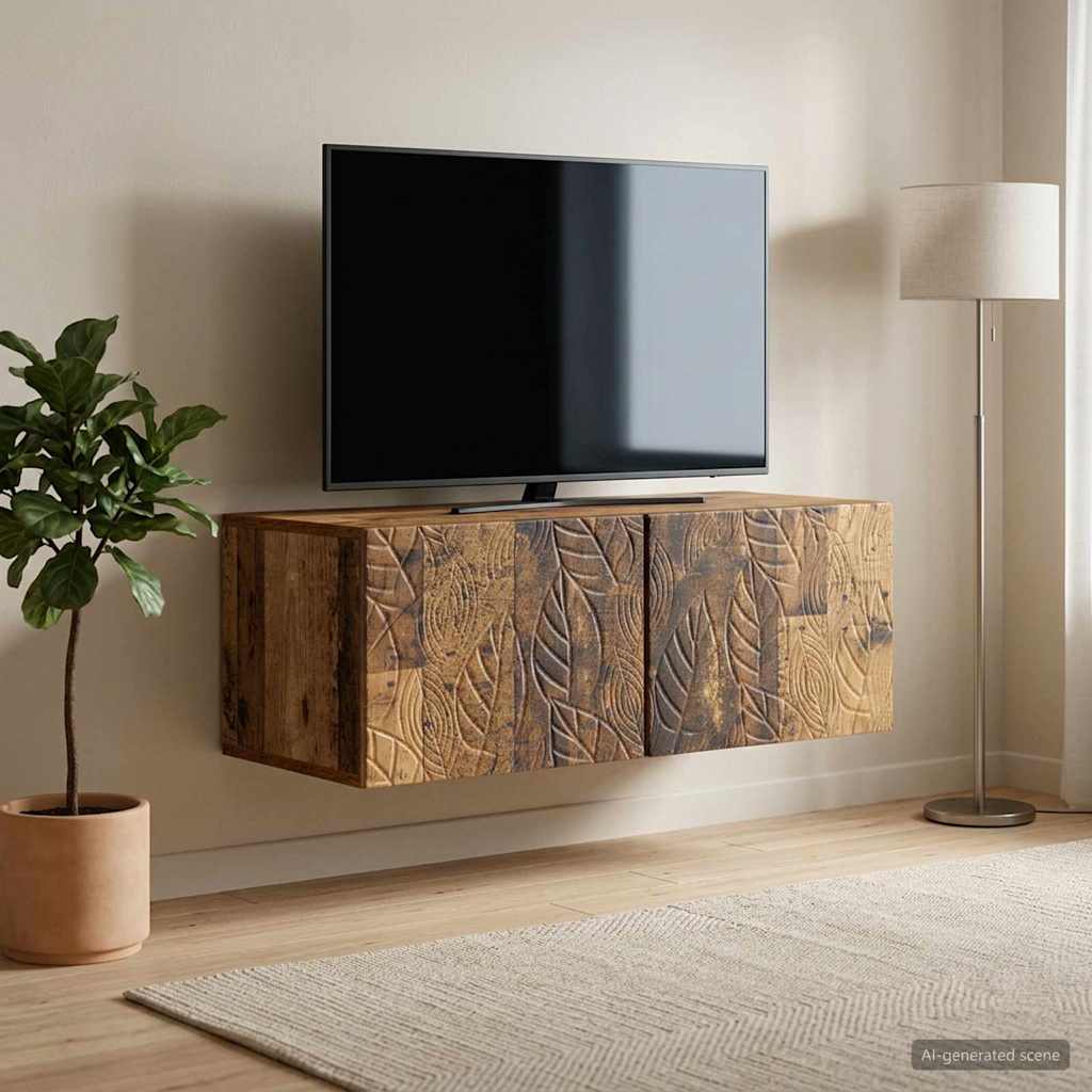 vidaXL Oglindă TV montată pe perete 98 x 31 cm Lemn vechi