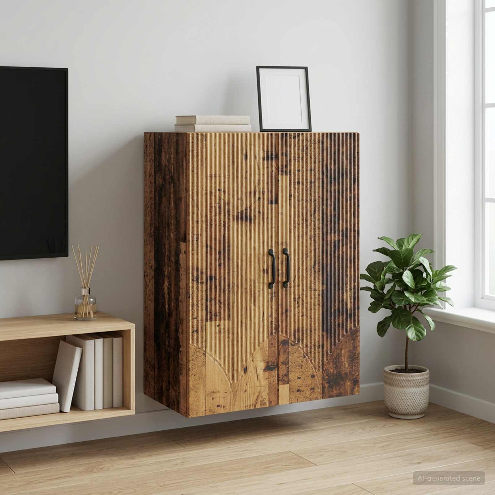 Seinälle Kiinnitettävä Kaappi Vanha puu 66 x 34,5 x 90 cm