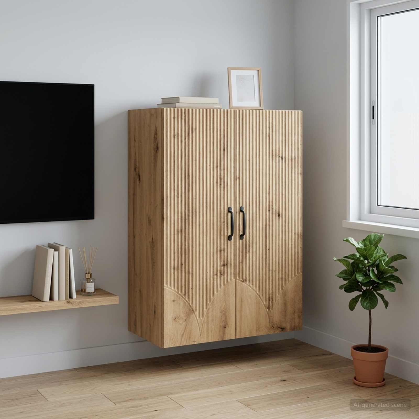 vidaXL Vægmonteret skab 66 x 34,5 x 90 cm Konstrueret træ Artisan-eg
