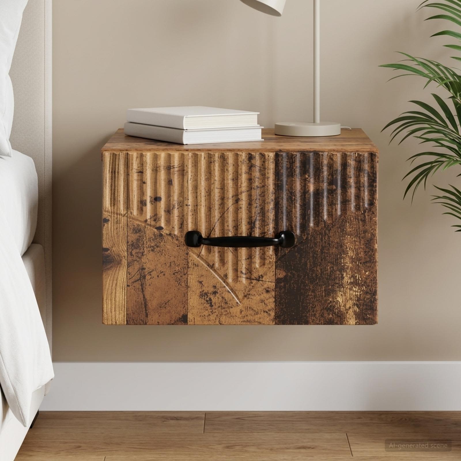 vidaXL Seinälle Kiinnitettävä Yöpöytä Vanha puu 34,5 x 33 x 20 cm