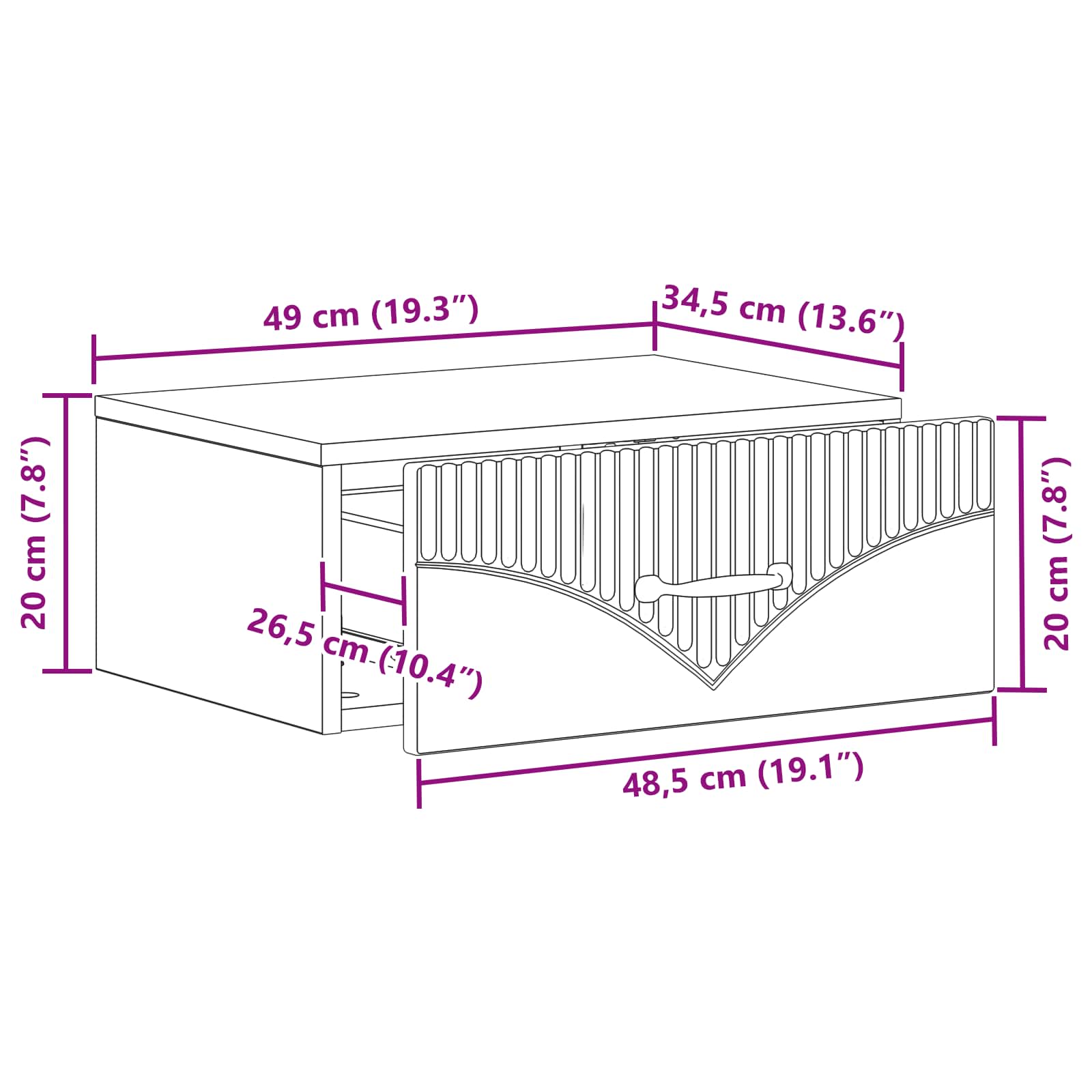 Stenski nočni omarici s predalom Sonoma hrast 49 x 34,5 x 20 cm - slika 8