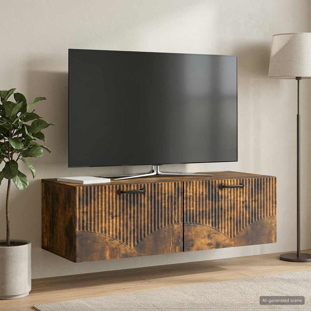 vidaXL Oglindă TV montată pe perete Stejar fumuriu 98 x 41 x 30 cm