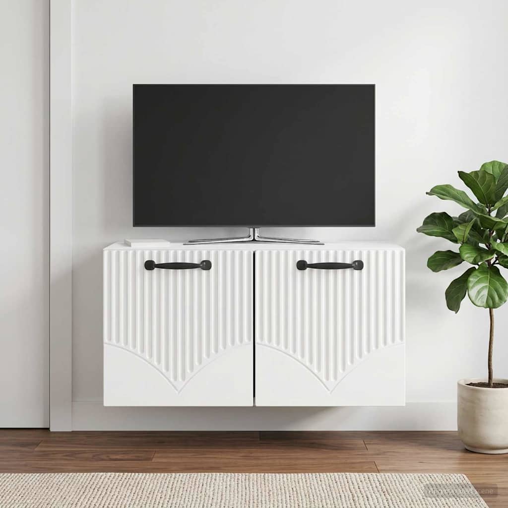 Seinälle asennettava TV-kaappi Korkeakiiltoinen valkoinen