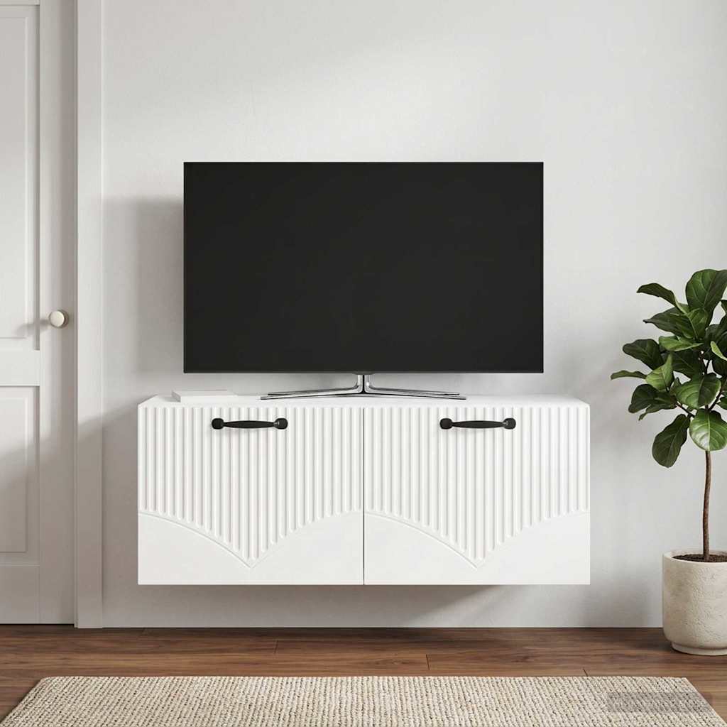 Seinälle asennettava TV-kaappi Korkeakiiltoinen valkoinen