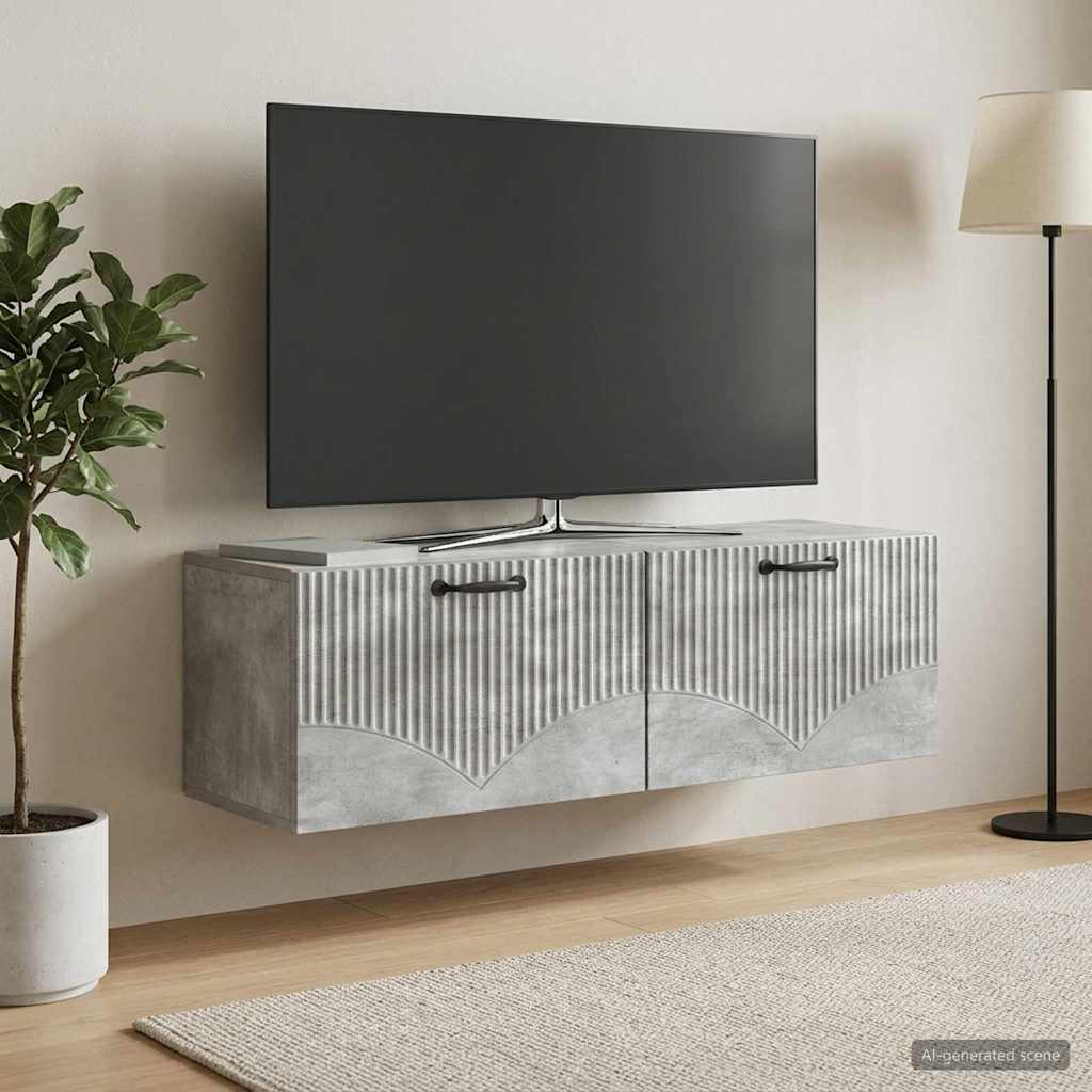 Seinälle asennettava TV-kaappi Betoninharmaa 98 x 31 x 30 cm - Image 4