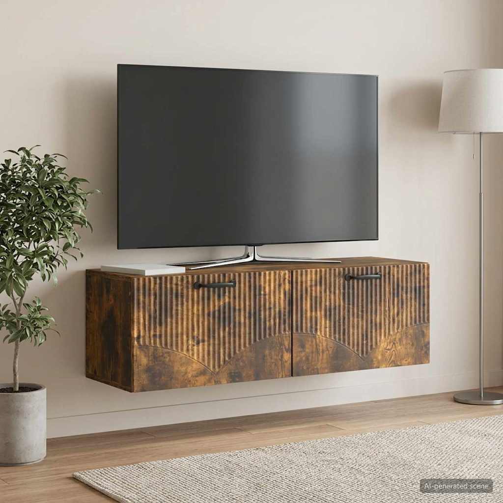 vidaXL Oglindă TV montată pe perete Stejar fumuriu 98 x 31 x 30 cm