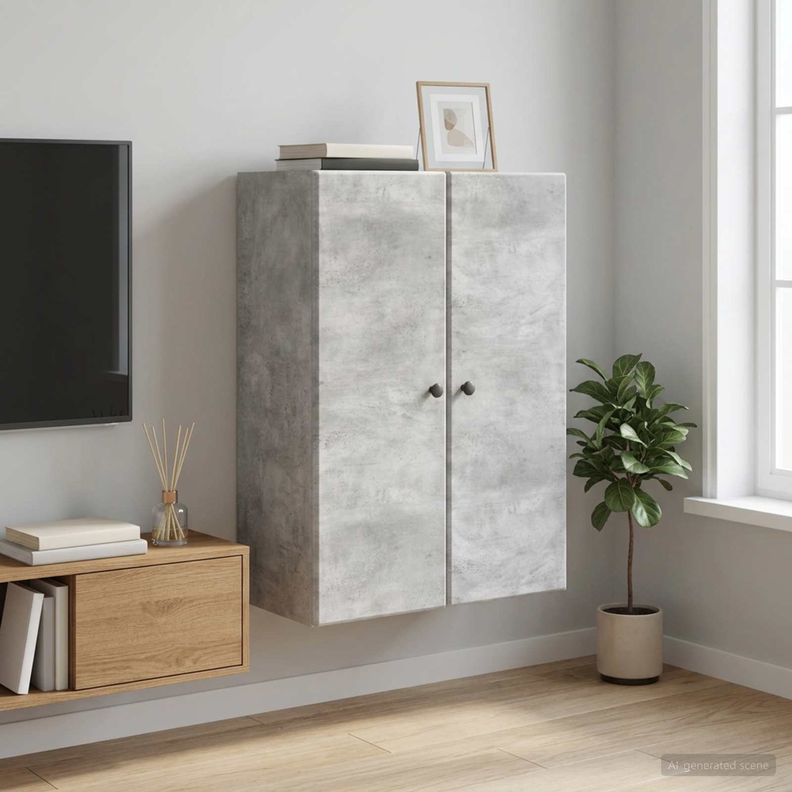Seinälle Kiinnitettävä Kaappi Betoninharmaa 66 x 34,5 x 90 cm