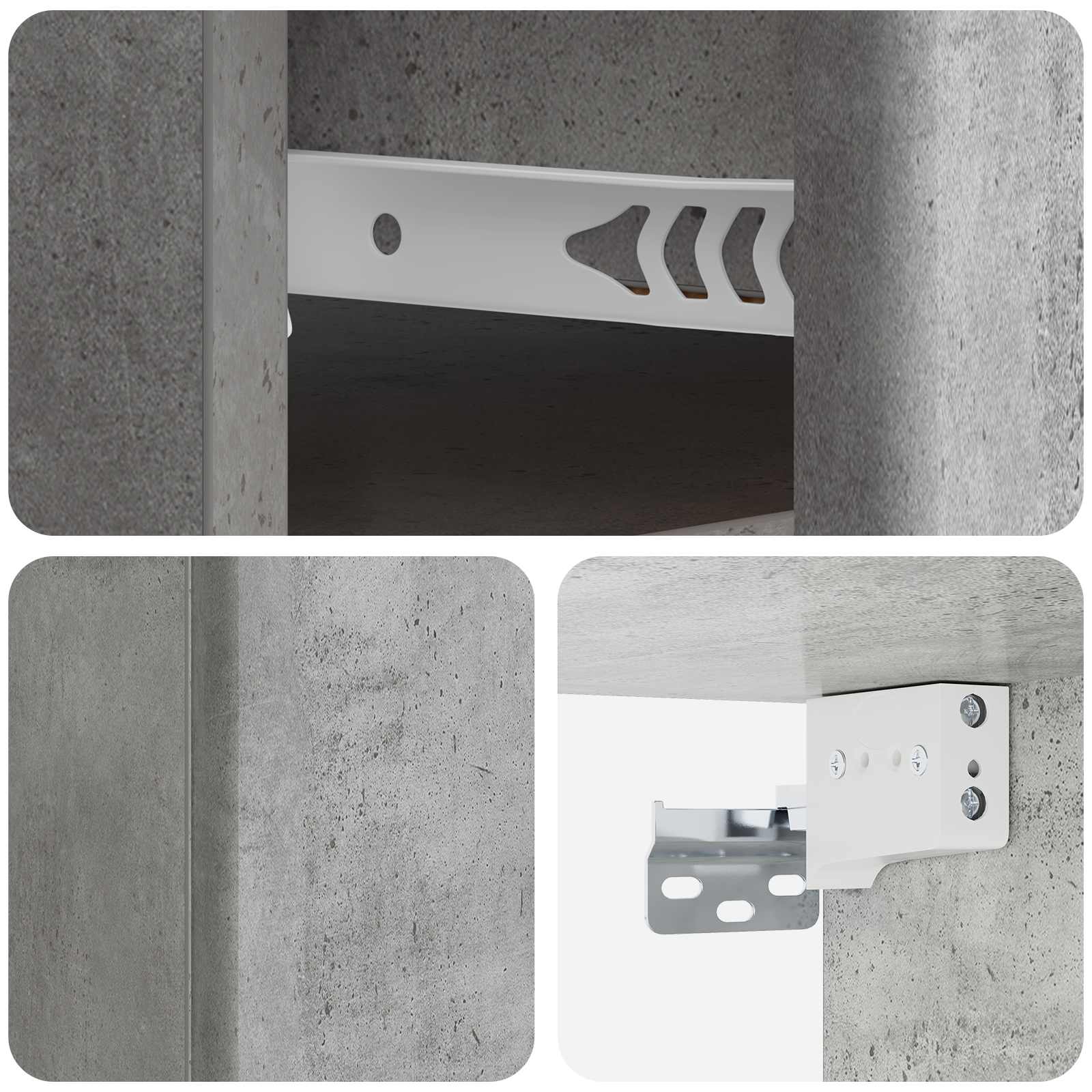 Seinälle Kiinnitettävä Yöpöytä 2 pcs Betoninharmaa Tekninen puu - Image 8