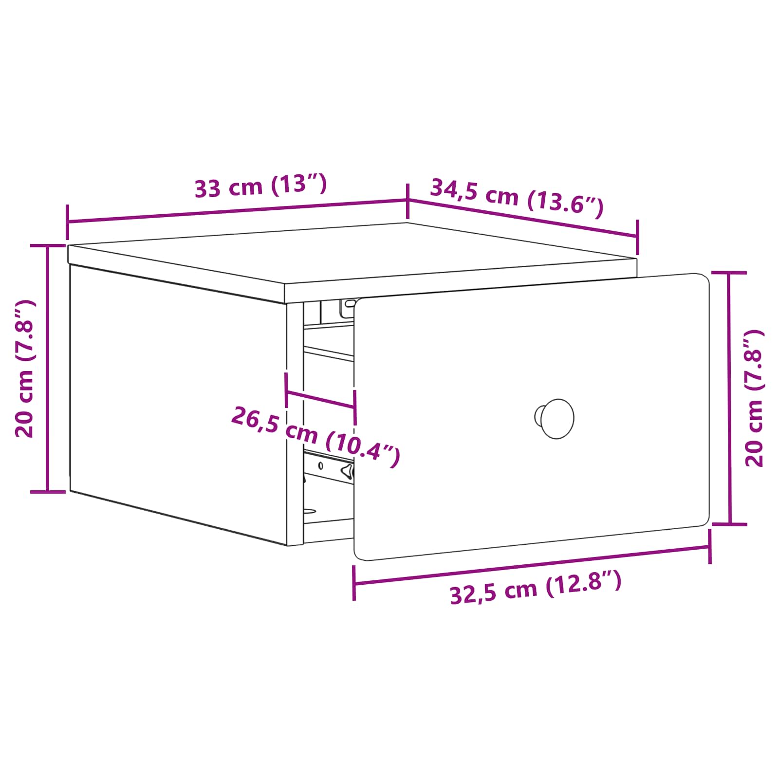 Seinälle Kiinnitettävä Yöpöytä 2 pcs Betoninharmaa Tekninen puu - Image 9