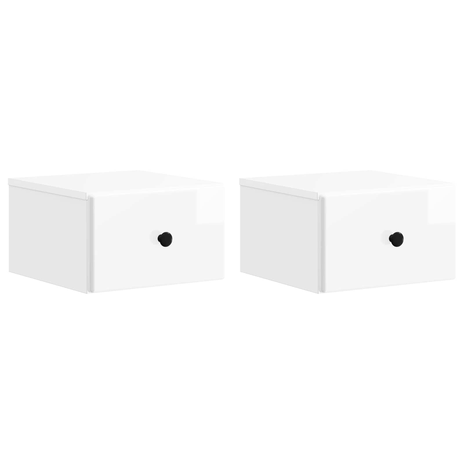 vidaXL Dulap de noapte suspendat cu sertar 2 pcs Alb foarte lucios