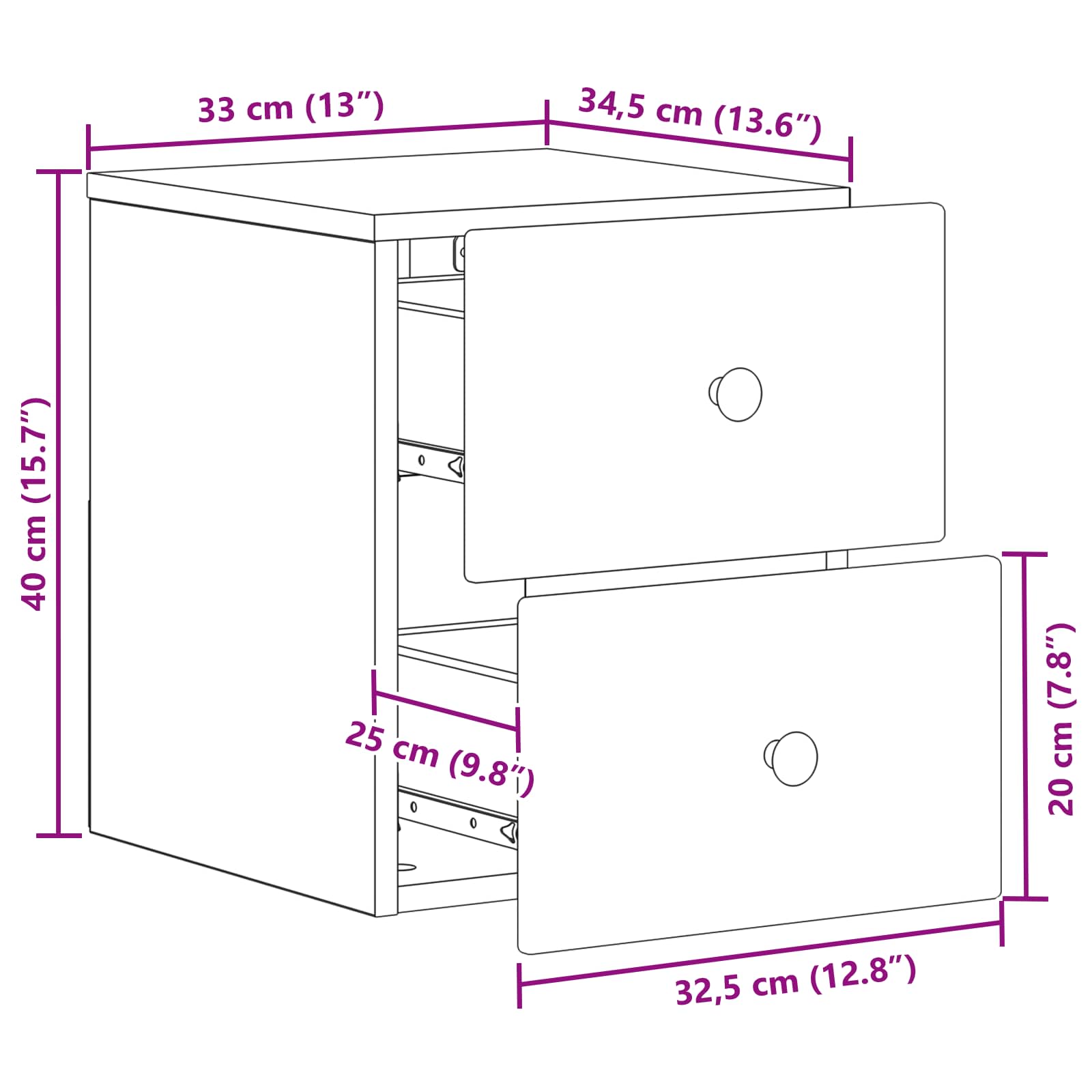 Stenski nočni omarici 2 pcs Dimljen hrast 34,5 x 33 x 40 cm - slika 9