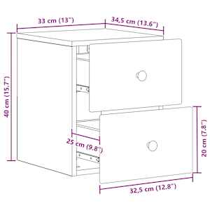 Nástěnný noční stolek 2 pcs Staré dřevo 34,5 x 33 x 40 cm - obrázek 11