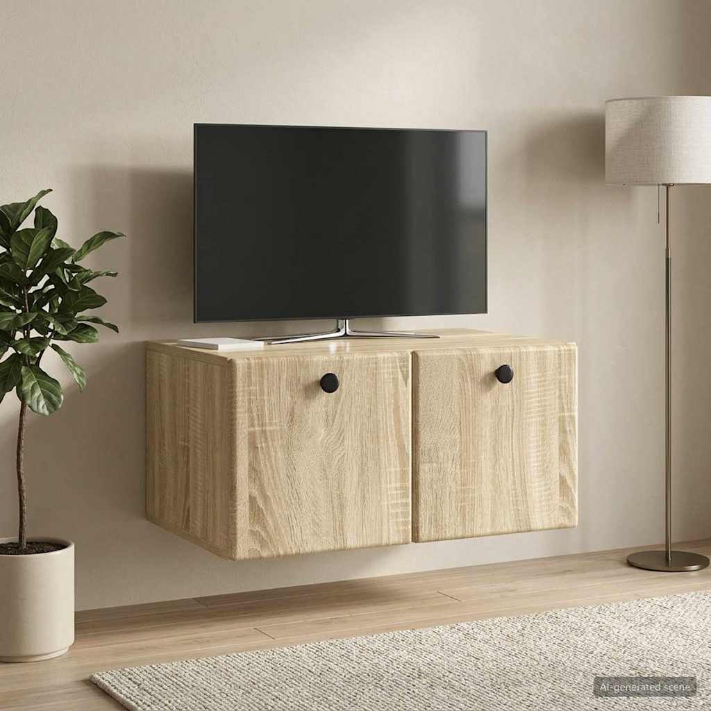 Seinälle asennettava TV-kaappi 59,5 x 41 x 30 cm Sonoma-tammi - Image 4