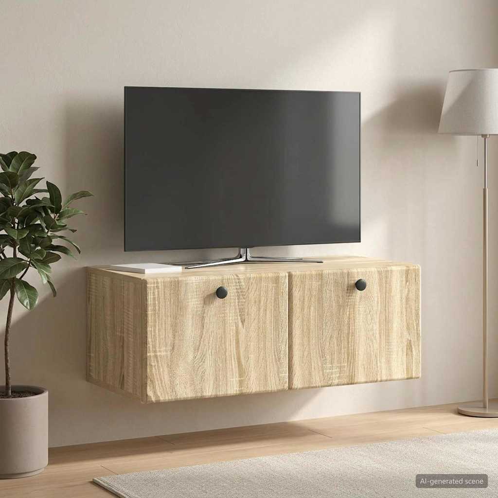 Seinälle asennettava TV-kaappi 78,5 x 41 x 30 cm Sonoma-tammi - Image 4