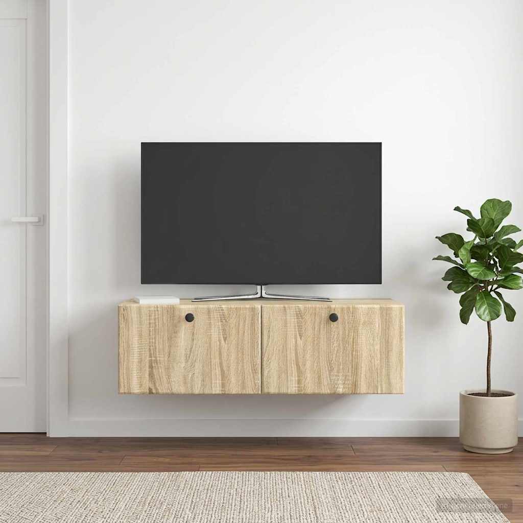 Seinälle asennettava TV-kaappi 98 x 41 x 30 cm Sonoma-tammi - Image 4